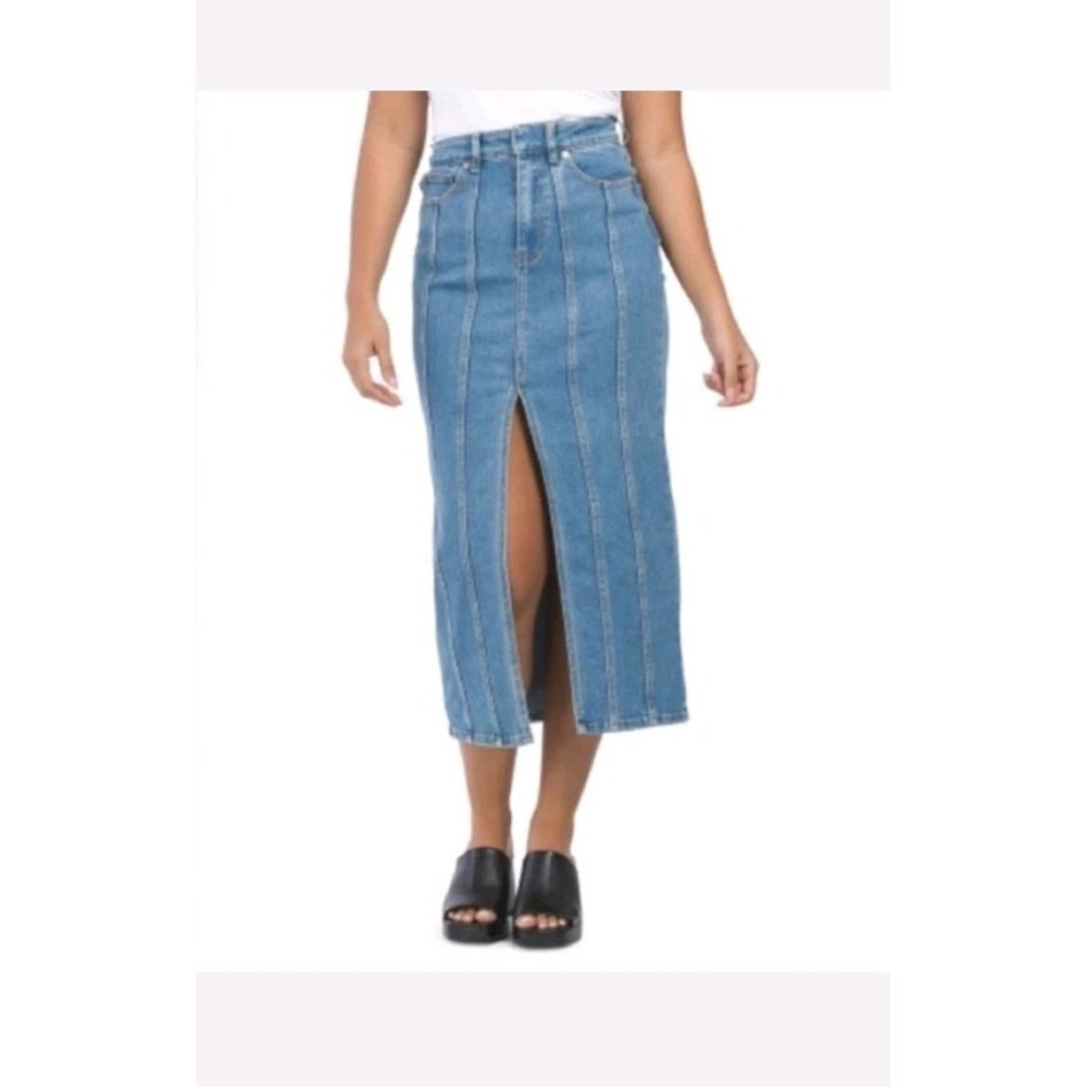 House Of Harlow 1960 x Nicole Richie Denim Midi Skirt Sz 10 High Slit
